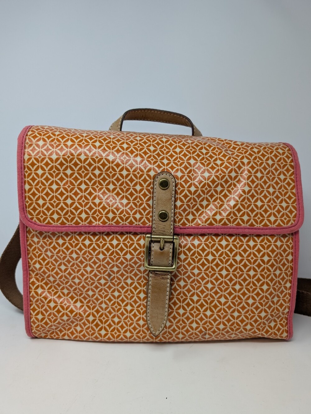 Genuine Fossil Small Crossbody Bag Retro Orange Geometric Clasp & Zipper